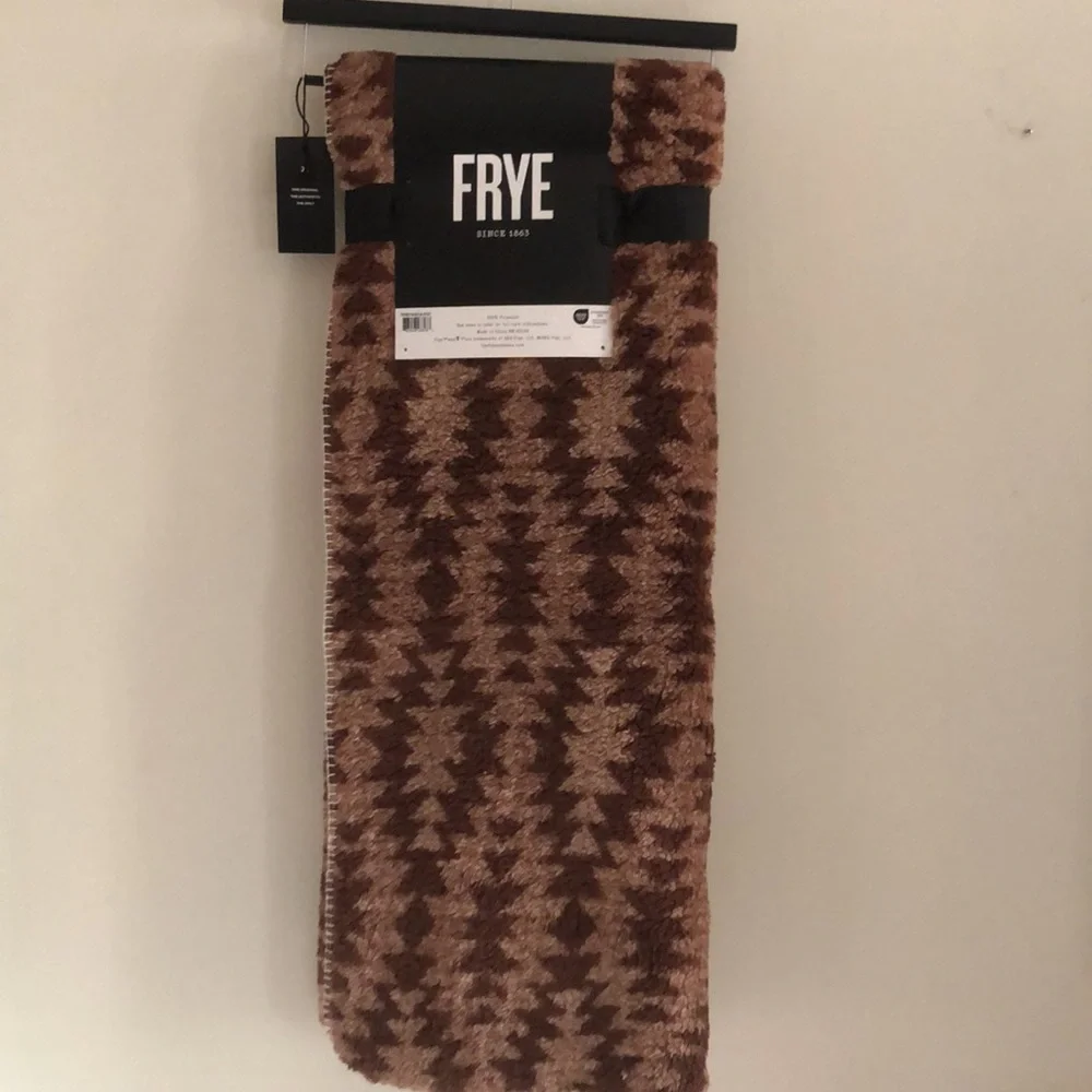 Frye Tan and Brown Geometric Sherpa Throw Blanket